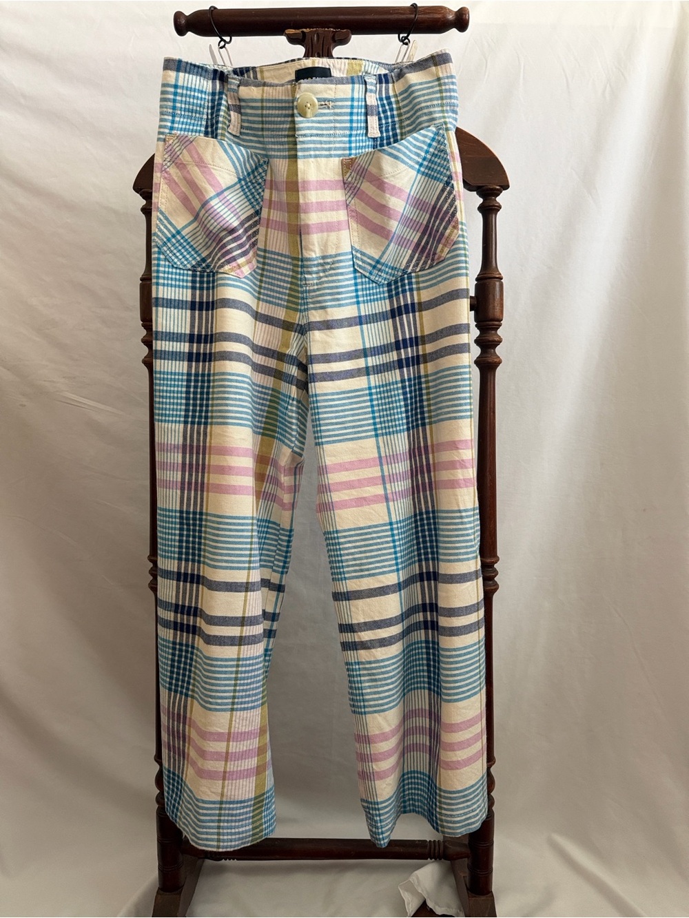 Plaid High-Waist Wide Leg Pants in Blue, Pink & Cream
